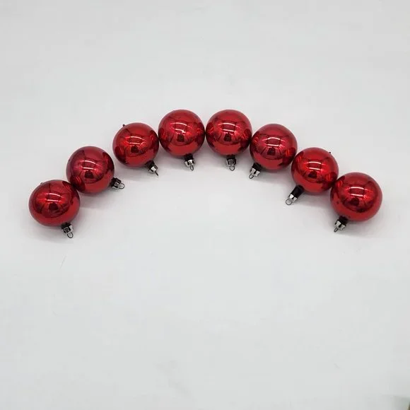 Set of 8 Vintage Mercury Glass Ball Christmas Ornaments Fantasia Poland Red - Picture 5 of 5